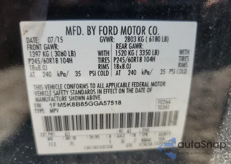 2016 Ford Explorer z USA, uszkodzony, nr VIN 1FM5K8B85GGA57518